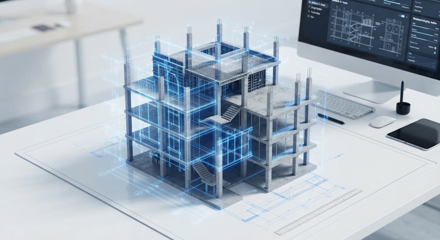 Mô hình kết cấu 3D kết hợp bản vẽ kỹ thuật DWG và giao diện CAD